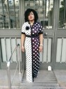 Ladies' Long Black and White Polka Dot Dress 4