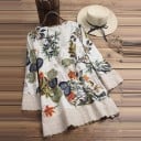 Ladies' Long Blouse with Floral Print and Long Sleeves V-Neck with Buttons Lace Trim Polyester and Cotton Comfortable Loose Fit 5