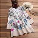 Ladies' Long Blouse with Floral Print and Long Sleeves V-Neck with Buttons Lace Trim Polyester and Cotton Comfortable Loose Fit 6