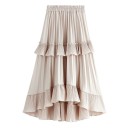 Ladies' Long Layered Skirt with Frills Delicately Pleated Fabric Elasticated Waistband Asymmetrical Hem Shorter at the Front Flared Cut 1