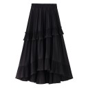 Ladies' Long Layered Skirt with Frills Delicately Pleated Fabric Elasticated Waistband Asymmetrical Hem Shorter at the Front Flared Cut 3