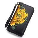 Ladies' Long Leather Wallet Large Coloured Embossed Flower on Black Background Circumferential Zip Wrist Strap 20 x 12 x 3.5 cm 4