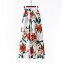 Ladies' Long Maxi Skirt with Pattern A-line Cut with Pleats High Wide Waistband Side Pockets Stretch Polyester and Elastane Blend 24