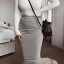 Ladies' Long Pencil Skirt with High Waist Fitted Cut that Follows the Body Smooth Polyester for Everyday Wear and Evening Outings 2