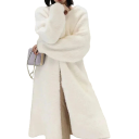 Ladies' Long Plush Cardigan Without Fastening Elegant White Winter Coat with Long Sleeves Comfortable Warm Fur Made of Polyester Universal Size 5