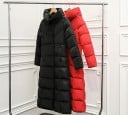 Ladies' Long Quilted Winter Coat with Hood and High Collar Length Below the Knees Zip Fastening Side Pockets Filling of Down and Cotton 4