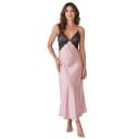 Ladies' Long Satin Nightdress with Lace Bodice and Deep V-Neck on Thin Straps with Flowing Skirt to Ankle 1