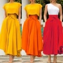 Ladies' Long Skirt with High Waist and Large Bow Rich Maxi Skirt to the Ankles with Side Pockets Softly Draping Polyester 4