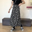 Ladies' Long Skirt with Tiny Daisy Print High Waist A-Line Cut Below Knee Length Flowing Polyester Fabric 5