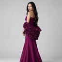 Ladies' Long Strapless Evening Dress with Heart-Shaped Neckline and Corset Bodice with Peplum Ruffle in Mermaid Cut Purple 7