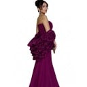 Ladies' Long Strapless Evening Dress with Heart-Shaped Neckline and Corset Bodice with Peplum Ruffle in Mermaid Cut Purple 3