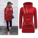 Ladies' Long Sweatshirt with High Funnel Neck and Drawstrings Front Pockets with Striped Edging Striped Cuffs Length Over the Hips Polyester 1