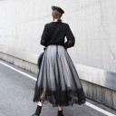 Ladies' Long Tulle Skirt in Black with a Light Underskirt Lace Panel with Floral Pattern Ruffle at the Lower Hem Suitable for Everyday Wear 4