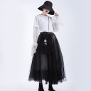 Ladies' Long Tulle Skirt in Black with a Light Underskirt Lace Panel with Floral Pattern Ruffle at the Lower Hem Suitable for Everyday Wear 5