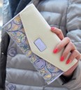 Ladies' Long Wallet in Faux Leather Envelope Shape with Flap Floral Pattern Card Slots and Zip Compartment 19.1 x 2.6 x 9.5 cm 2