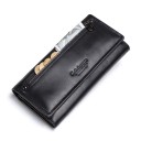 Ladies' Long Wallet Made of Genuine Leather with a Flap and a Zip Pocket for Coins on the Front Glossy Surface with Stitched Edges 19 x 10 1