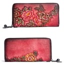 Ladies' Long Wallet Made of Genuine Leather with Colourful Embossed Flowers Zip Fastening All the Way Around Decorative Pendant 19 x 9.5 x 2.5 cm 6