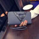 Ladies' Long Wallet made of PU Leather Crocodile Embossing Decorative Band with Snake Skin Pattern Zip Around Wrist Strap Dimensions 20 x 8