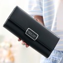 Ladies' Long Wallet with Flap and Metal Label Elegant Wallet made of PU Leather with Smooth Surface and Stitched Edges 19 x 9.5 cm 1