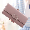 Ladies' Long Wallet with Flap and Metal Label Elegant Wallet made of PU Leather with Smooth Surface and Stitched Edges 19 x 9.5 cm 5