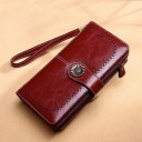 Ladies' Long Wallet with Metal Decoration Strap with Flower-Shaped Button Perforated Edge Wrist Loop PU Leather 19 x 9 x 4 cm 5