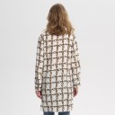 Ladies' Long White Blouse with a Brown Chain Pattern and Long Sleeves Stand-up Collar with a V-neck Longer Back Panel Polyester and Spandex 4