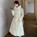 Ladies' Long Winter Coat with High Collar and Waist Belt V-Shaped Quilting Flared A-Line Cut Knee-Length For Cold Days 2