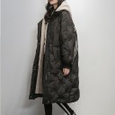 Ladies' Long Winter Coat with Hood and Contrast Stripes Quilted Coat with Knitted Cuffs and Light Lining Polyester and Cotton 3