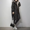 Ladies' Long Winter Coat with Hood and Contrast Stripes Quilted Coat with Knitted Cuffs and Light Lining Polyester and Cotton 6