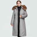 Ladies' Long Winter Coat with Hood and Furry Trim Tapered Waist with Side Straps Zip Fastening Polyester For Cold Days 2