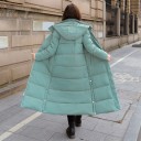 Ladies' Long Winter Coat with Hood and High Collar Ankle-Length Wide Quilted Chambers Side Slits and Pockets Polyester 6