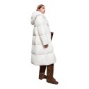 Ladies' Long Winter Down Jacket with Hood, Quilted, Knee-Length with Horizontal Stitching and Straight Cut 8