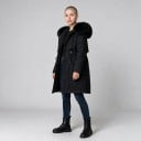 Ladies' Long Winter Parka with Hood and Fur with Plush Lining and Adjustable Waist with Zipper and Pockets for Cold Weather 4