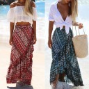 Ladies' Long Wrap Skirt with Frill and Boho Style Pattern Waist Tie Asymmetrical Hem Chiffon Fabric For the Beach and Holidays 4