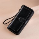 Ladies' Long Zip Wallet in Artificial Leather with Wrist Strap Glossy Surface Contrasting Stitching Front Strap Dimensions 19 x 9 x 4 cm 1