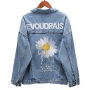 Ladies' Loose-Fitting Denim Jacket with Embroidered Daisy on the Chest and Large Flower Motif with Writing on the Back, Breast Pockets 3