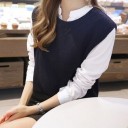 Ladies' Loose Knitted Sleeveless Vest with a Round Neckline Pleated Slit at the Back Side Slits at the Hem Acrylic Knit 6