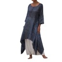 Ladies' Loose Maxi Dresses Also for Fuller Figures Asymmetrical Hem with Points Three-Quarter Sleeves Round Neckline Lightweight 3