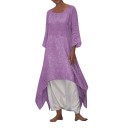 Ladies' Loose Maxi Dresses Also for Fuller Figures Asymmetrical Hem with Points Three-Quarter Sleeves Round Neckline Lightweight 2