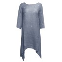 Ladies' Loose Maxi Dresses Also for Fuller Figures Asymmetrical Hem with Points Three-Quarter Sleeves Round Neckline Lightweight 6
