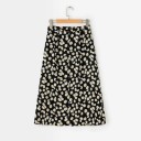 Ladies' Midi Skirt with Floral Print Black with White Flowers Slightly Flared A-Line Cut Cotton and Polyester Length to Mid-Calf 2