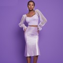 Ladies' Midi Skirt with Satin Shine Flowing Cut with Slightly Flared Hem Silk with Polyester and Spandex Elegant Look 2