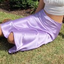 Ladies' Midi Skirt with Satin Shine Flowing Cut with Slightly Flared Hem Silk with Polyester and Spandex Elegant Look 3