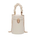 Ladies' Mini Handbag for Hand or Shoulder Carry Cylindrical Shape Gathered Handle Gold Chain Strap Metal Clasp Artificial Leather 12 x 16 4