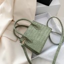 Ladies' mini handbag for hand or shoulder use Reptile skin embossed pattern Two sturdy handles Detachable adjustable strap Size 17 x 16 x 4