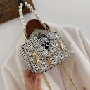 Ladies' mini handbag in the shape of a biker jacket with polka dots Pearl handle Gold chain strap Zips and metal studs Artificial leather 18 x 5