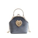 Ladies' Mini Handbag with Velvet Appearance Metal Frame with Ball Clasp Gold Decorative Heart Chain Polyester 16 x 16 x 7 cm 2