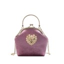 Ladies' Mini Handbag with Velvet Appearance Metal Frame with Ball Clasp Gold Decorative Heart Chain Polyester 16 x 16 x 7 cm 3