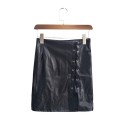 Ladies' Mini Skirt Made of Faux Leather with Front Lacing Fitted Bodycon Cut Slit at the Hem Metal Eyelets Black 3