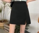 Ladies' Mini Skirt with a High Waist and Front Slit Simple A-line Cut Smooth Matte Fabric without Print Cotton and Polyester 1